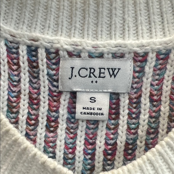 J. Crew Cream Multicolor Ribbed Button-Front Cardigan - Picture 2 of 3